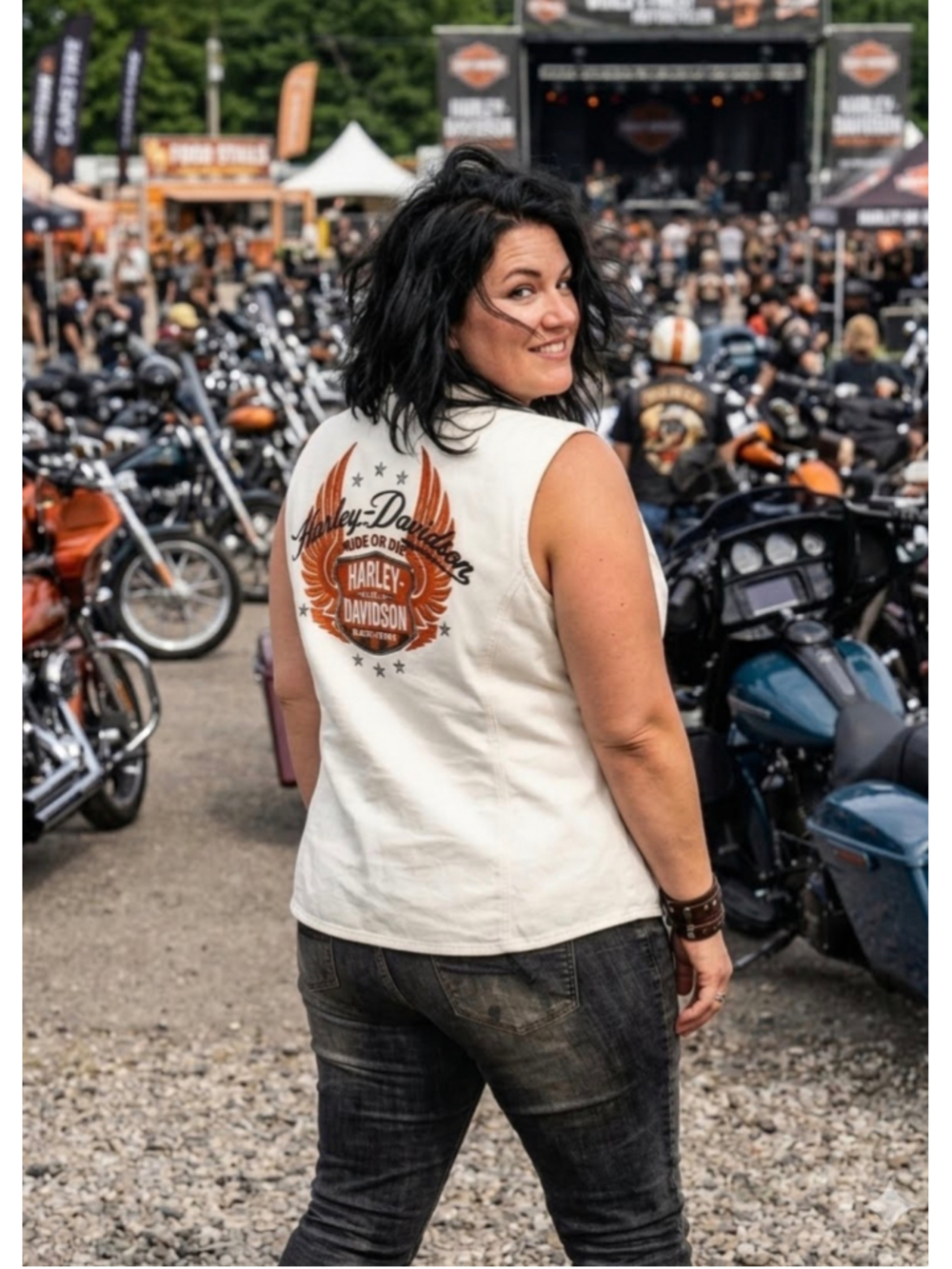 Women's Harley-Davidson Vest Size 1X White & Orange Graphic Vest Zip Up - Picture 4 of 12
